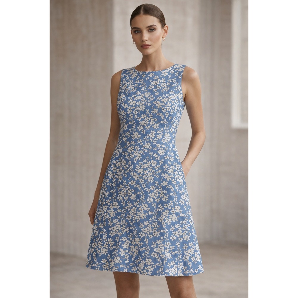 Alice + Olivia Clyde Cornflower Blue Floral Print‎ Shift Dress Size 8